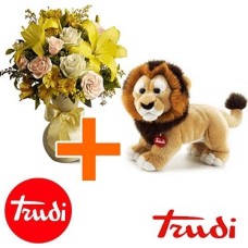 Trudi Plush lion 39cm + Flowers (Curated)